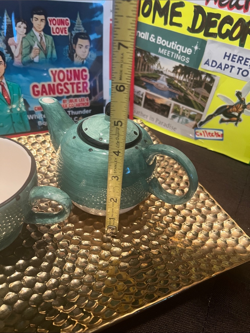 #2508**Vintage Green Ceramic Teapot and Cup Set - Picture 4 of 15